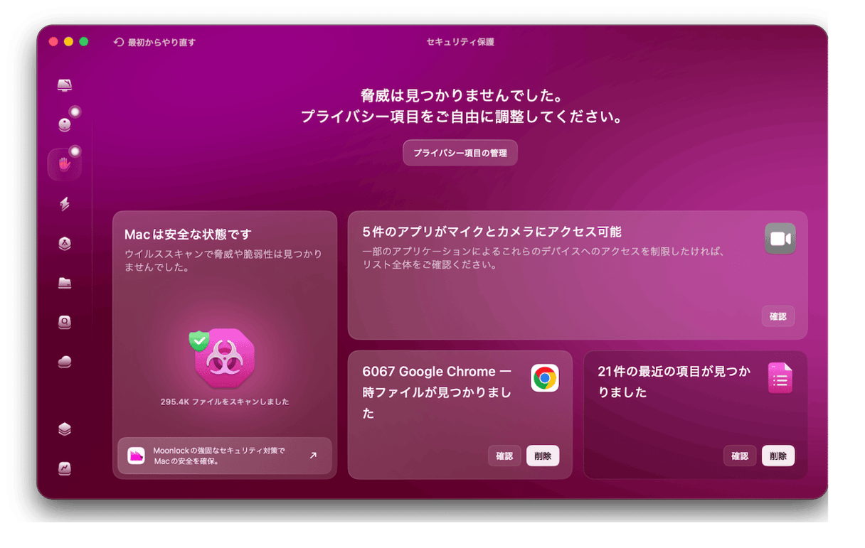 「プライバシー項目の管理」をクリック