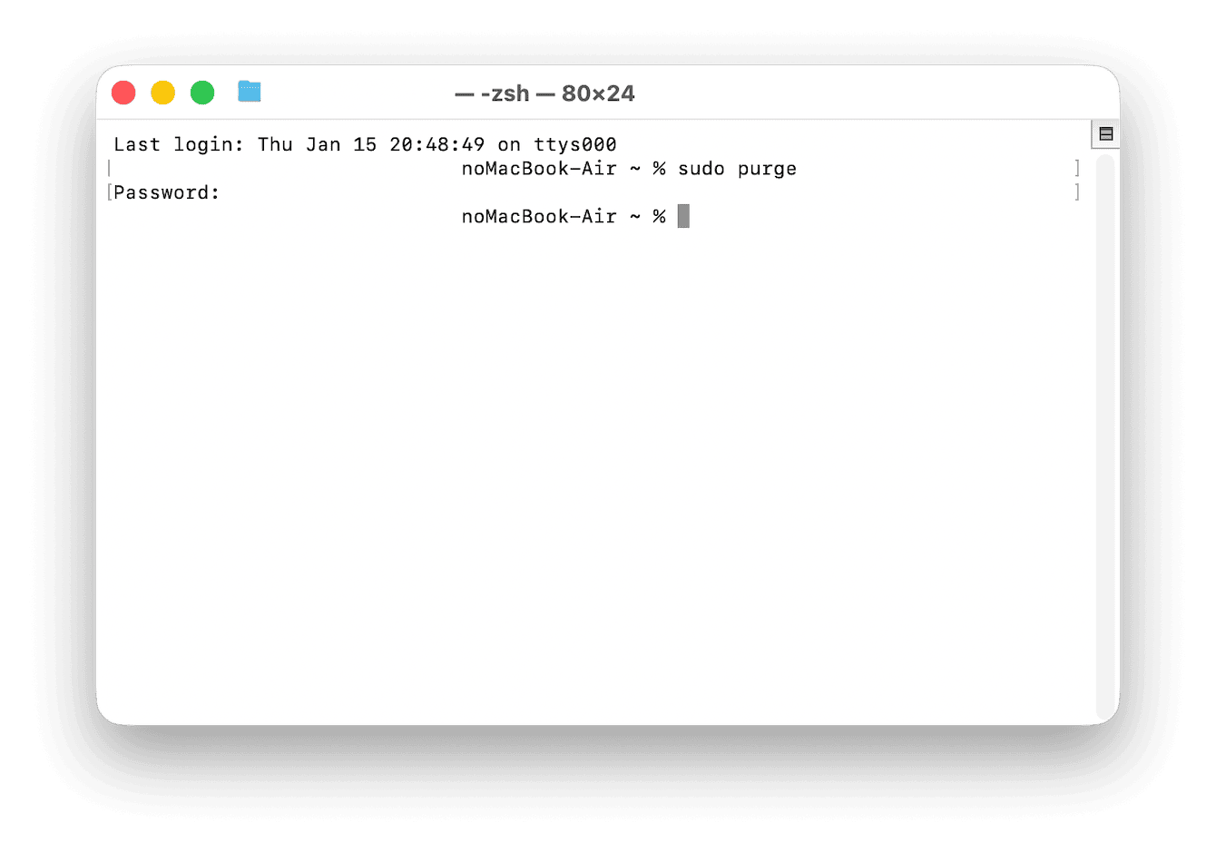 ターミナルから圧縮メモリを解放（Purgeコマンド）