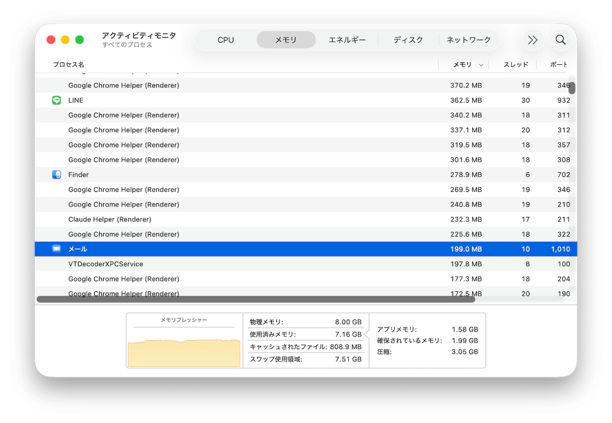 アクティビティモニタからメモリ（RAM）を解放